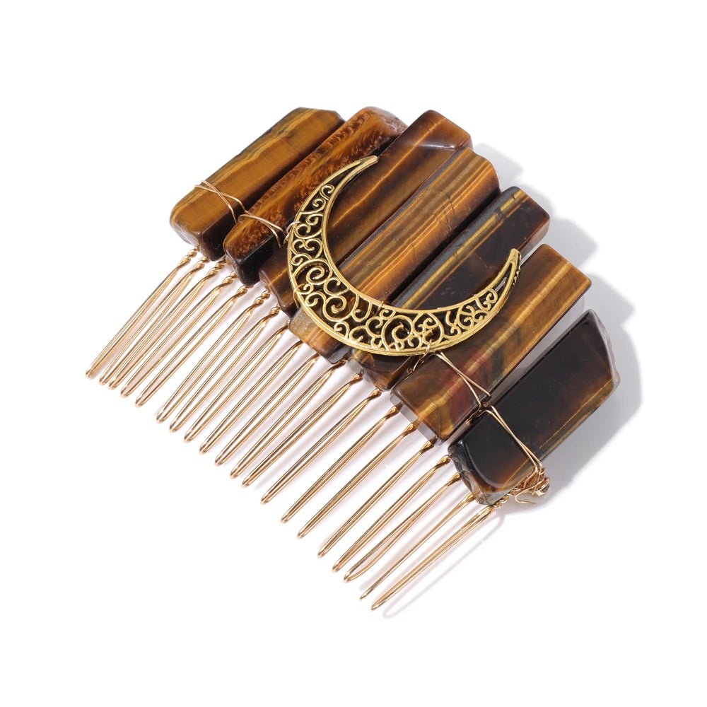 Mystical Crescent Moon Natural Crystal Hair Comb - Mystical Rose Gems