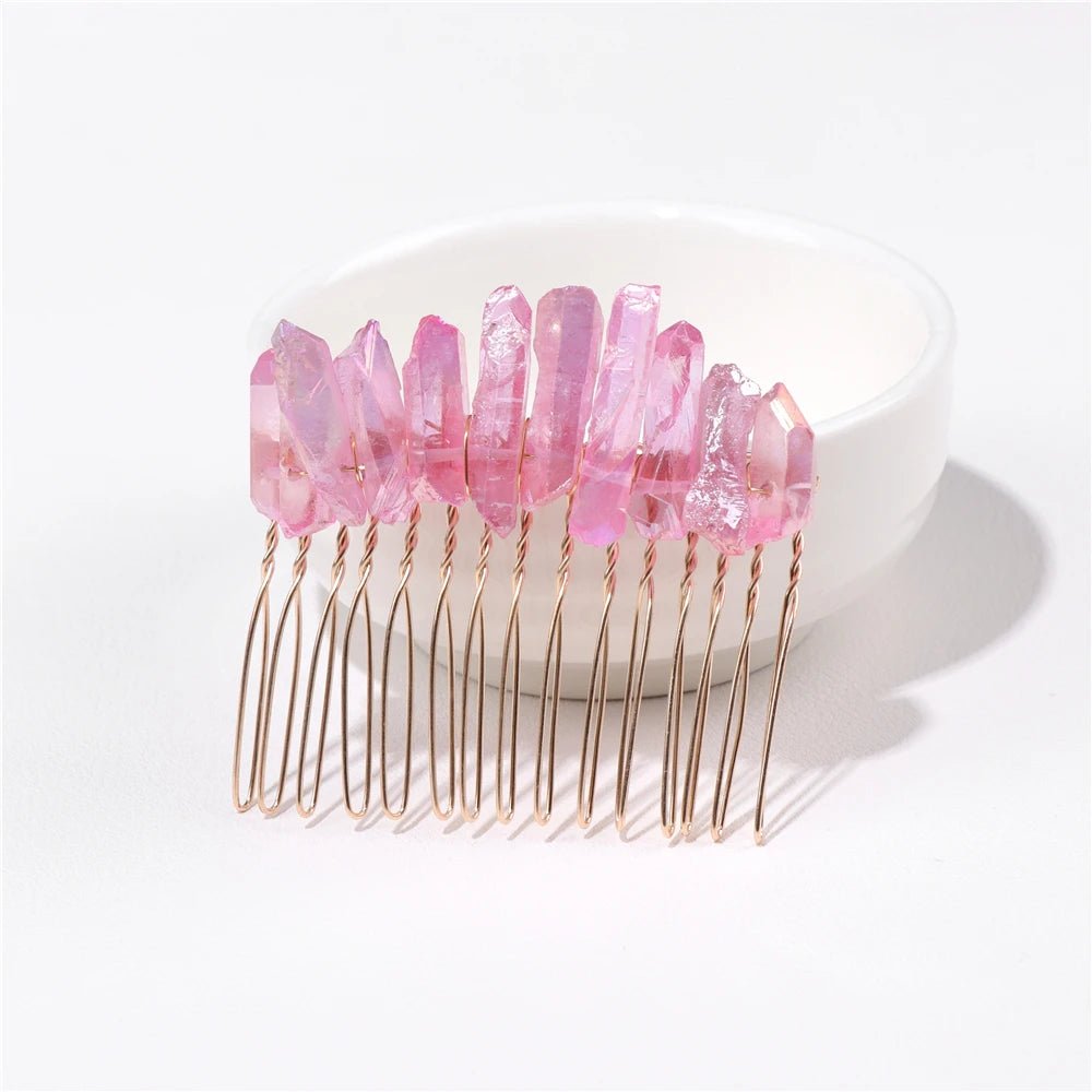 Mystical Crescent Moon Natural Crystal Hair Comb - Mystical Rose Gems