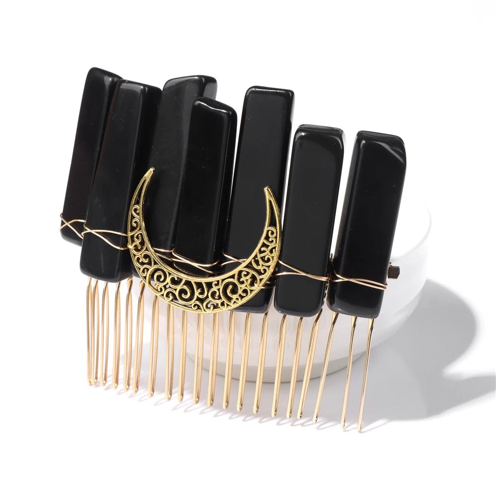Mystical Crescent Moon Natural Crystal Hair Comb - Mystical Rose Gems