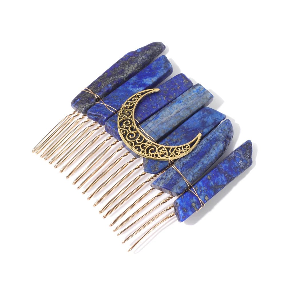 Mystical Crescent Moon Natural Crystal Hair Comb - Mystical Rose Gems