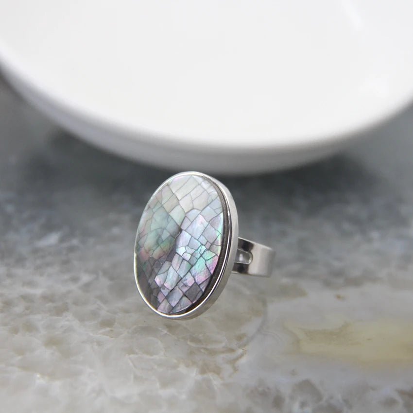 Natural Abalone Shell Adjustable Rings - Mystical Rose Gems