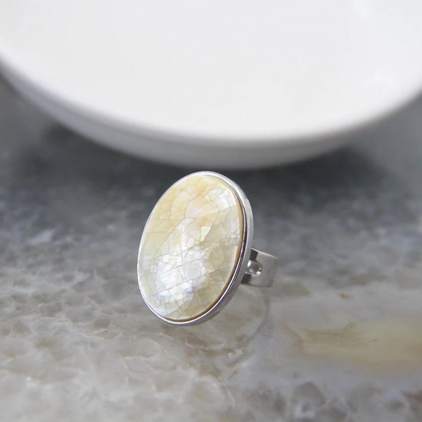 Natural Abalone Shell Adjustable Rings - Mystical Rose Gems