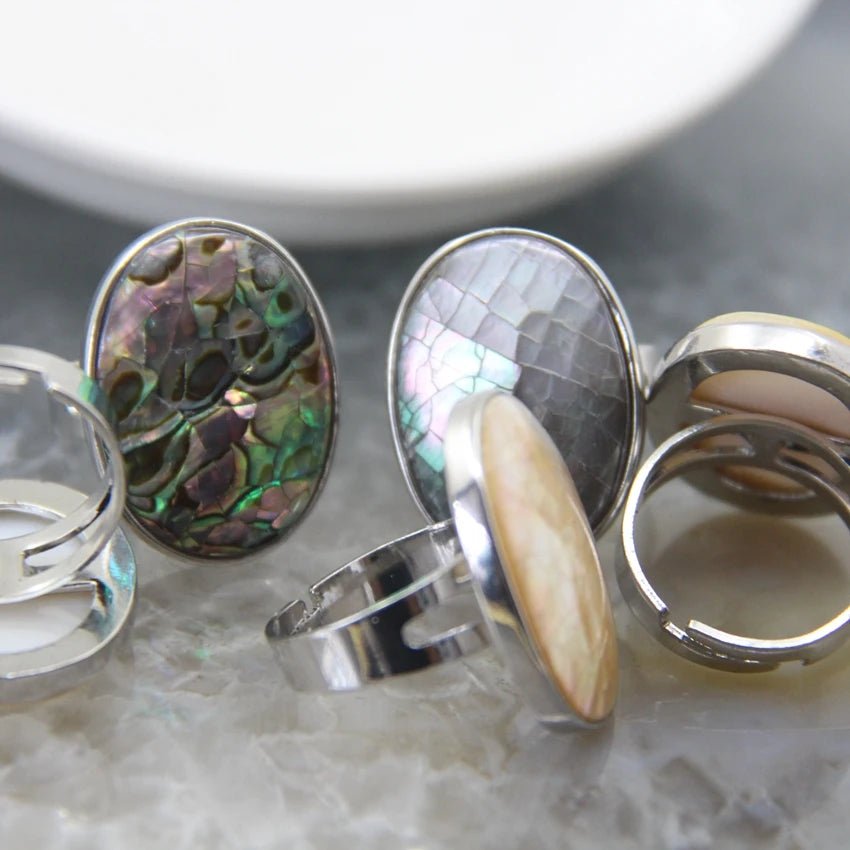 Natural Abalone Shell Adjustable Rings - Mystical Rose Gems