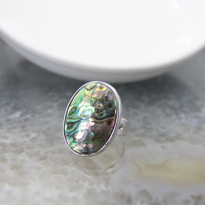 Natural Abalone Shell Adjustable Rings - Mystical Rose Gems