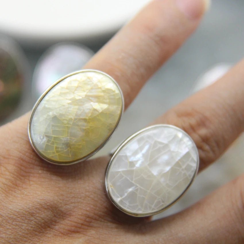 Natural Abalone Shell Adjustable Rings - Mystical Rose Gems