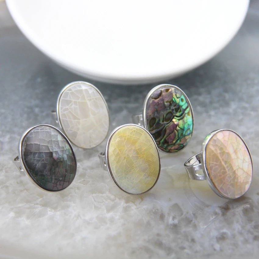 Natural Abalone Shell Adjustable Rings - Mystical Rose Gems