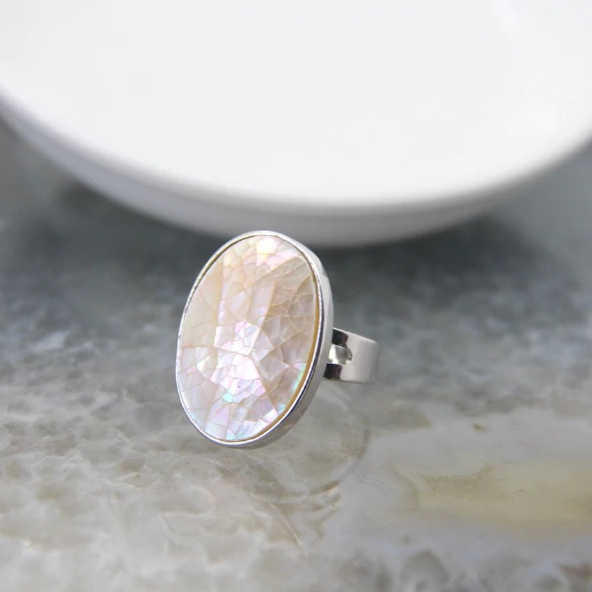 Natural Abalone Shell Adjustable Rings - Mystical Rose Gems