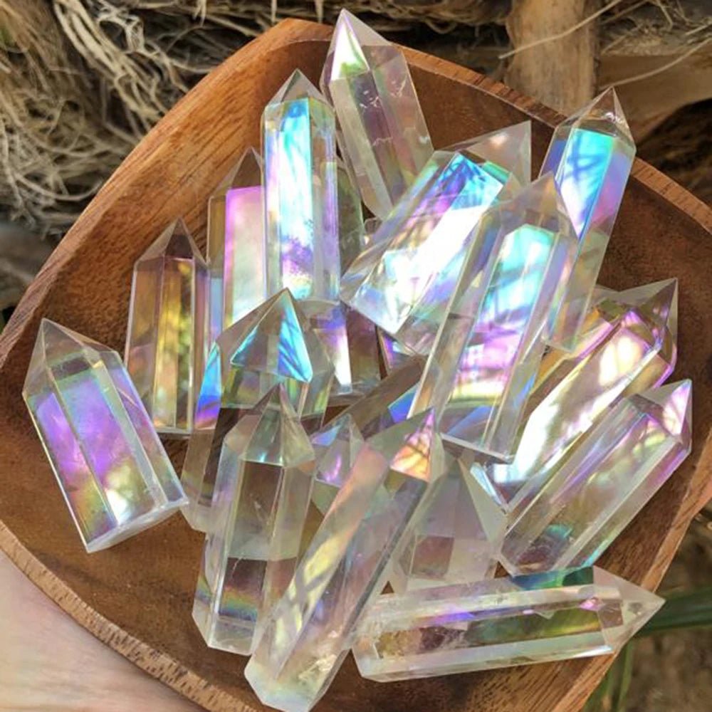 Natural Clear Aura Crystal Rainbow Tower - Mystical Rose Gems