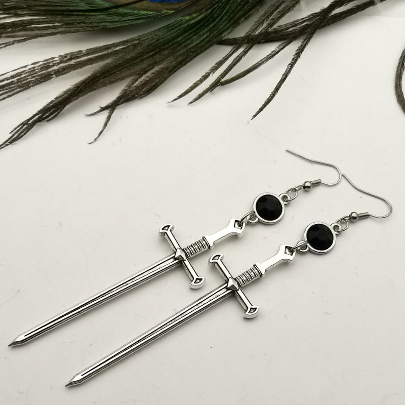 Enchanted Sword Stainless Steel Beaded Earrings (Black Tone) - Ayame Designs