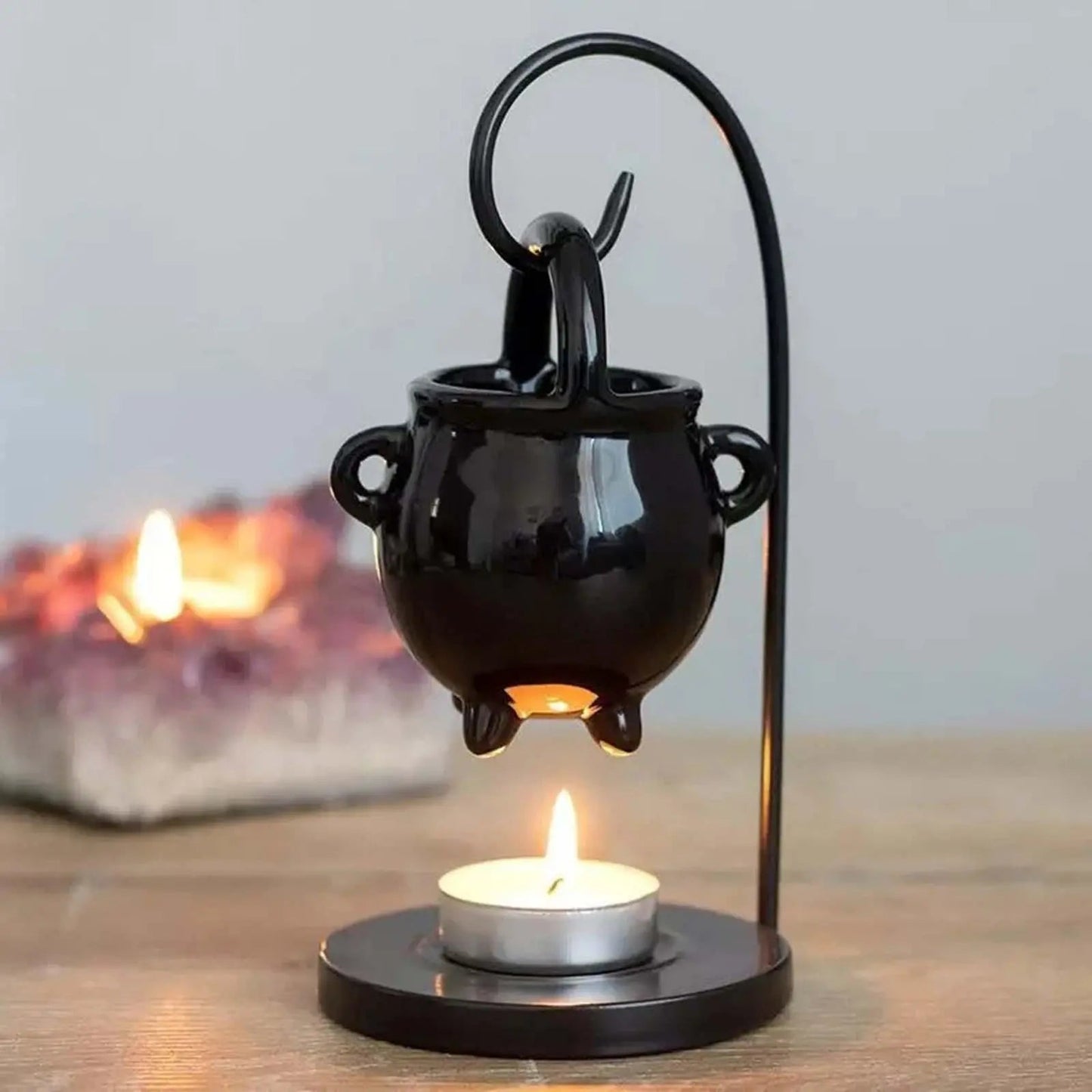 Ceramic Witch Cauldron Oil or Wax Melt Burner - Mystical Rose Gems