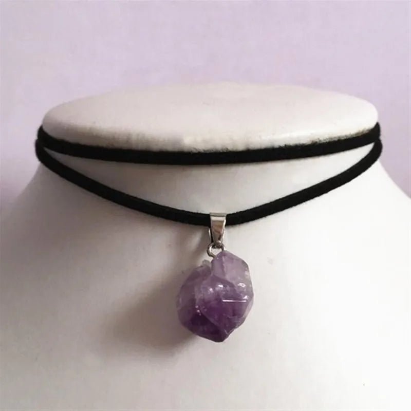 Amethyst Crystal Suede Wrap Choker Necklace - Mystical Rose Gems