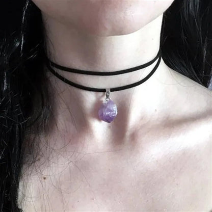 Amethyst Crystal Suede Wrap Choker Necklace - Mystical Rose Gems