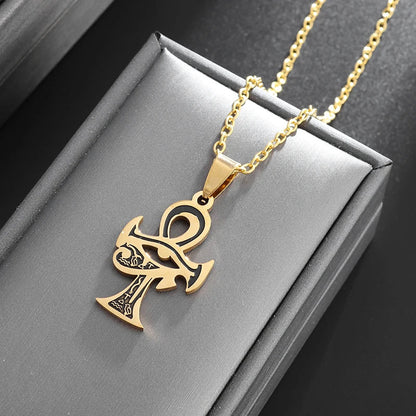 Ancient Egyptian Eye of Horus and Ankh Pendant Necklaces - Mystical Rose Gems