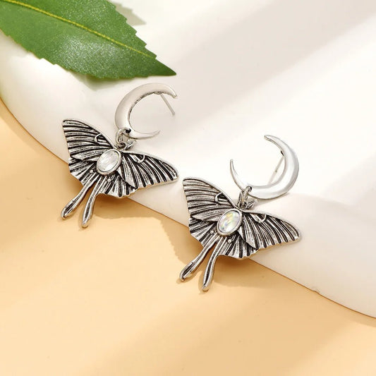 Antiqued Silver Moth Dangle Earrings - Mystical Rose Gems
