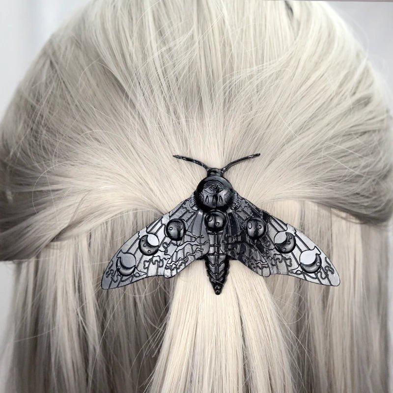 Black Moon Luna Moth French Barrette - Mystical Rose Gems