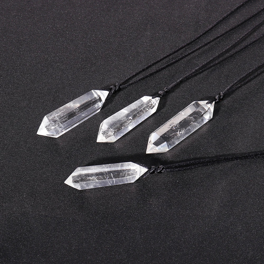 Clear Quartz Double Point Gemstone Pendant Necklace - Mystical Rose Gems