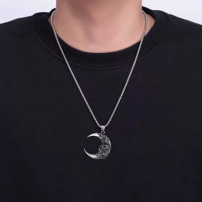 Crescent Moon with Rose Pendant Necklace - Mystical Rose Gems