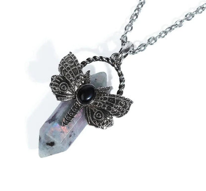 Crystal Butterfly Pendant in Antique Silver - Mystical Rose Gems