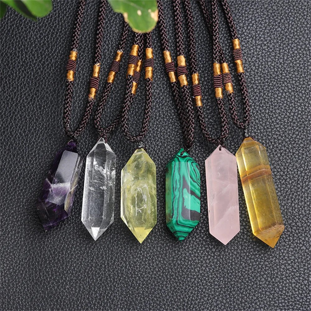 Crystal Pendants - Double Pointed Hexagonal Necklaces - Mystical Rose Gems