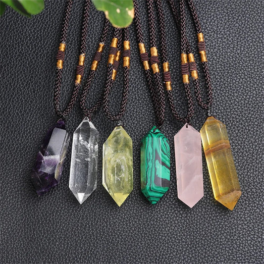 Crystal Pendants - Double Pointed Hexagonal Necklaces - Mystical Rose Gems