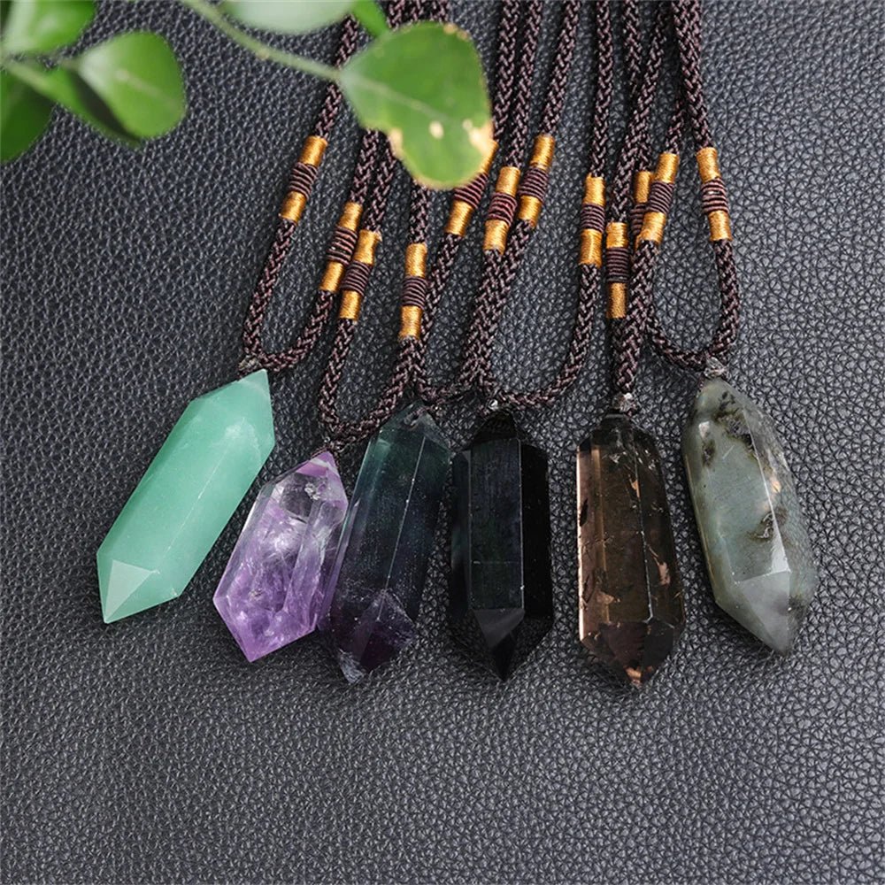 Crystal Pendants - Double Pointed Hexagonal Necklaces - Mystical Rose Gems