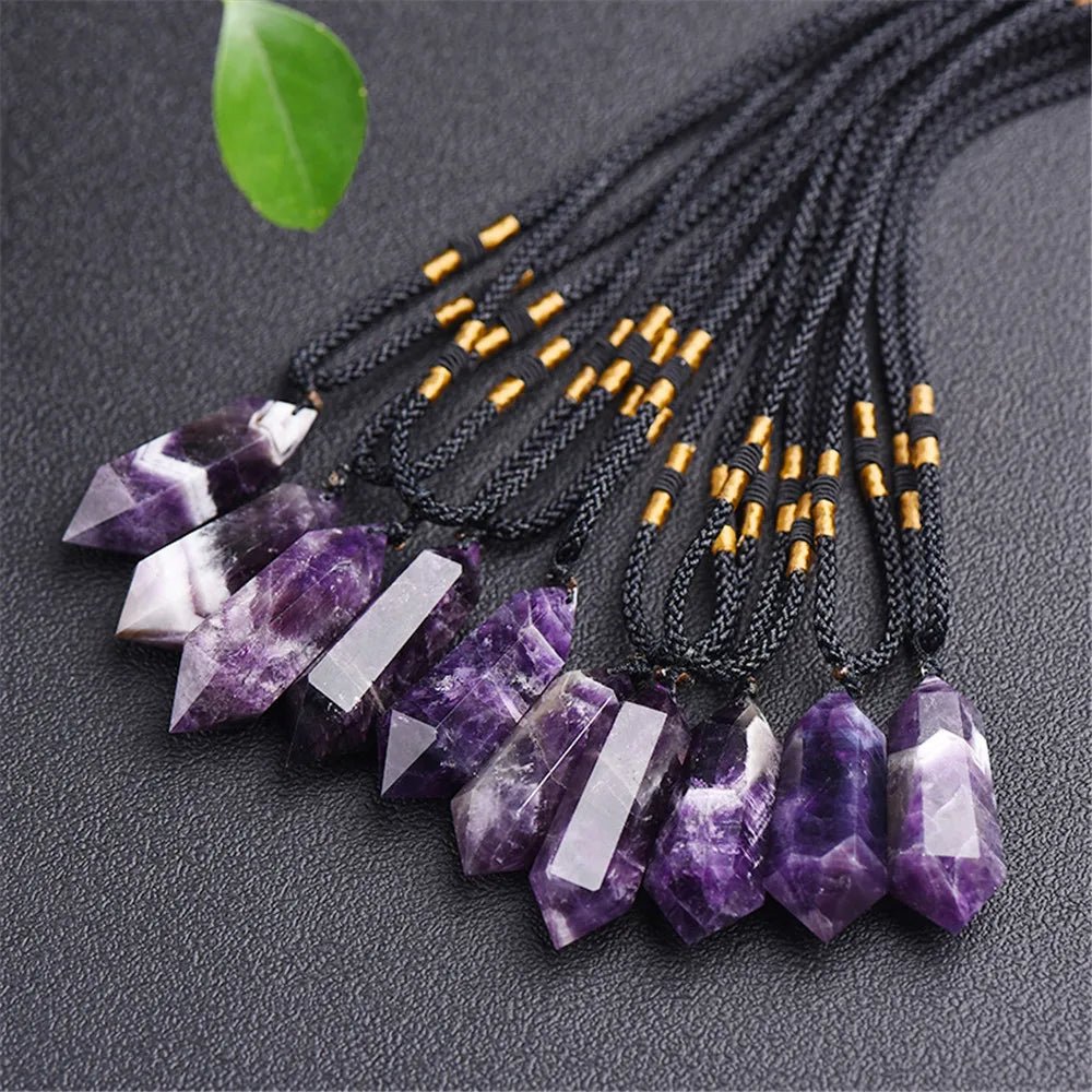 Crystal Pendants - Double Pointed Hexagonal Necklaces - Mystical Rose Gems