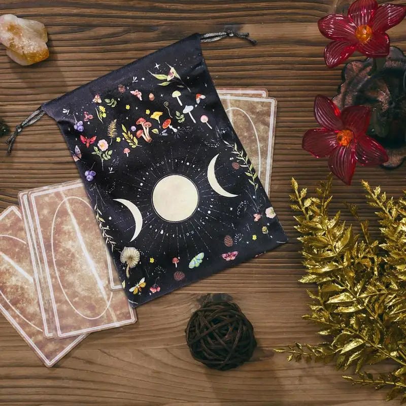 Drawstring Velvet Tarots Card Storage Bag - Mystical Rose Gems
