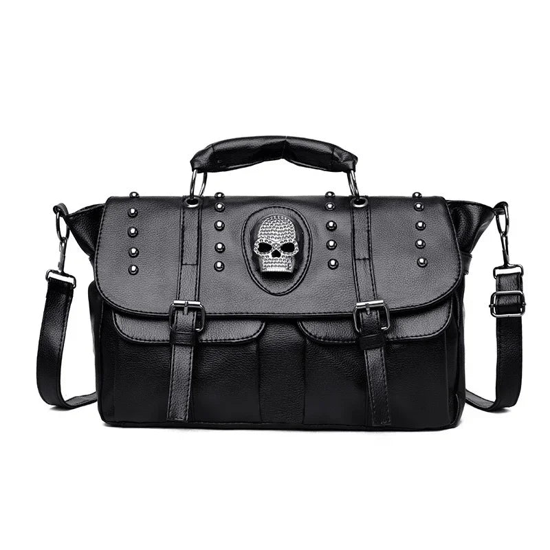 Faux Leather Goth Skull Tote Bag - Mystical Rose Gems