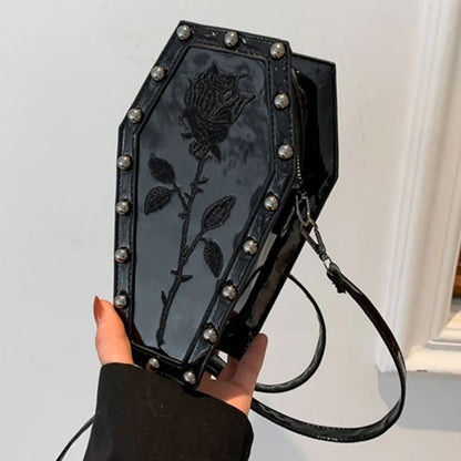 Gothic Coffin Shaped Satchel Purse - Vegan Leather - Mystical Rose Gems