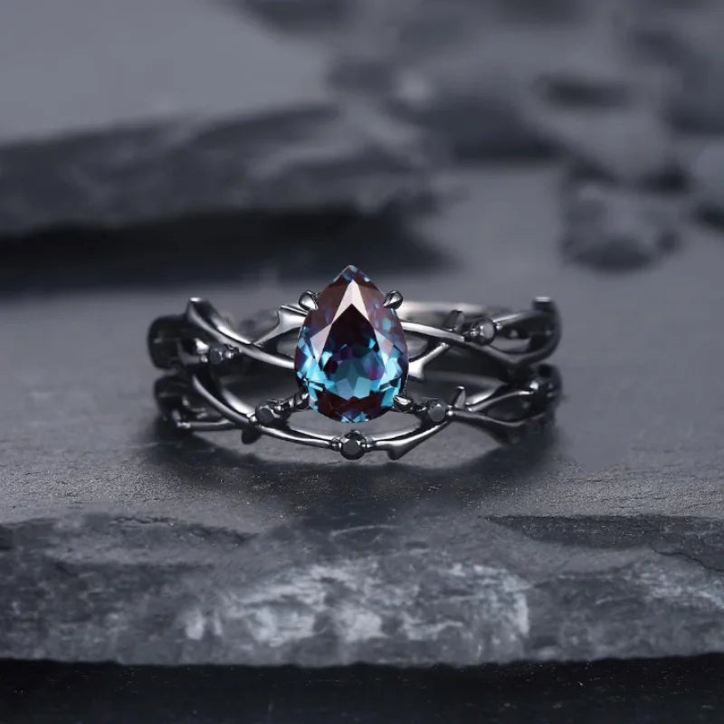 Gunmetal Vine Mystic Topaz Stone Ring Cubic Zirconia - Mystical Rose Gems