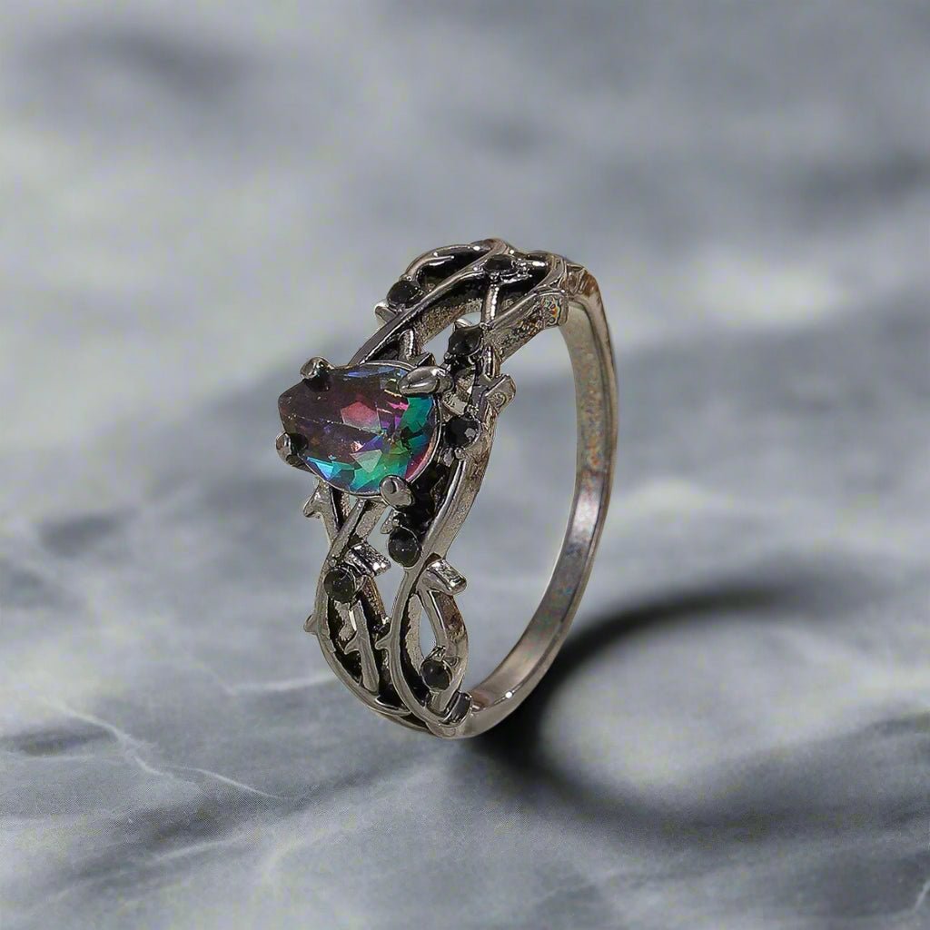 Gunmetal Vine Mystic Topaz Stone Ring Cubic Zirconia - Mystical Rose Gems