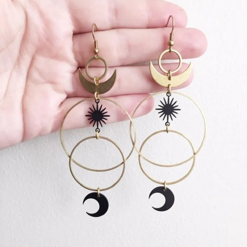 Halo Hoop Moon & Sun Starburst Earrings - Mystical Rose Gems