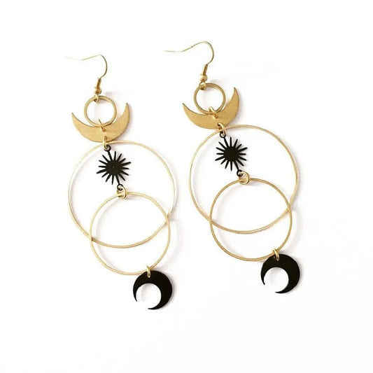 Halo Hoop Moon & Sun Starburst Earrings - Mystical Rose Gems