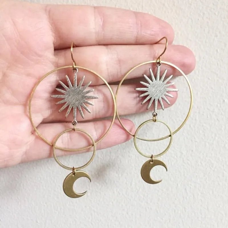 Halo Hoop Moon & Sun Starburst Earrings - Mystical Rose Gems