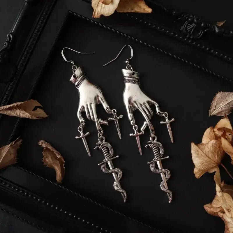 Hand Sword Snake Dangle Earrings - Mystical Rose Gems