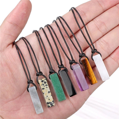 Healing Crystal Natural Stone Rectangle Pendants - Mystical Rose Gems