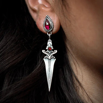 Medieval Gothic Sword Drop Earrings - Mystical Rose Gems