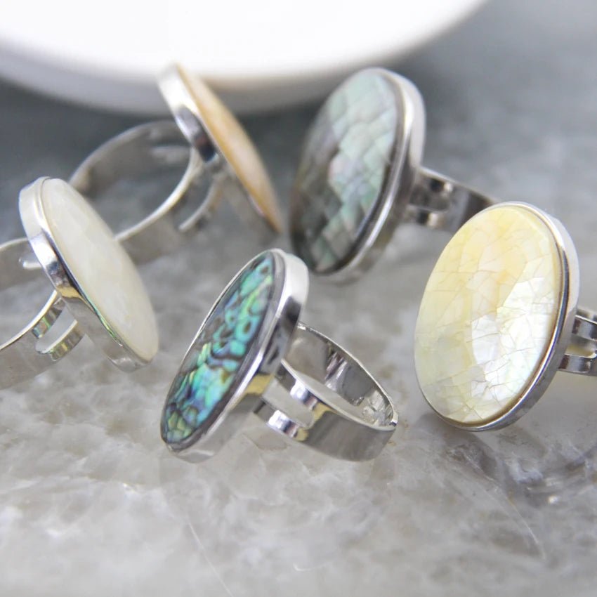 Natural Abalone Shell Adjustable Rings - Mystical Rose Gems