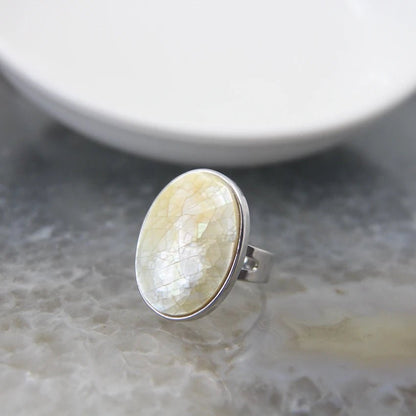 Natural Abalone Shell Adjustable Rings - Mystical Rose Gems
