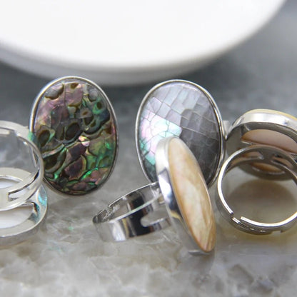 Natural Abalone Shell Adjustable Rings - Mystical Rose Gems