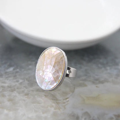 Natural Abalone Shell Adjustable Rings - Mystical Rose Gems