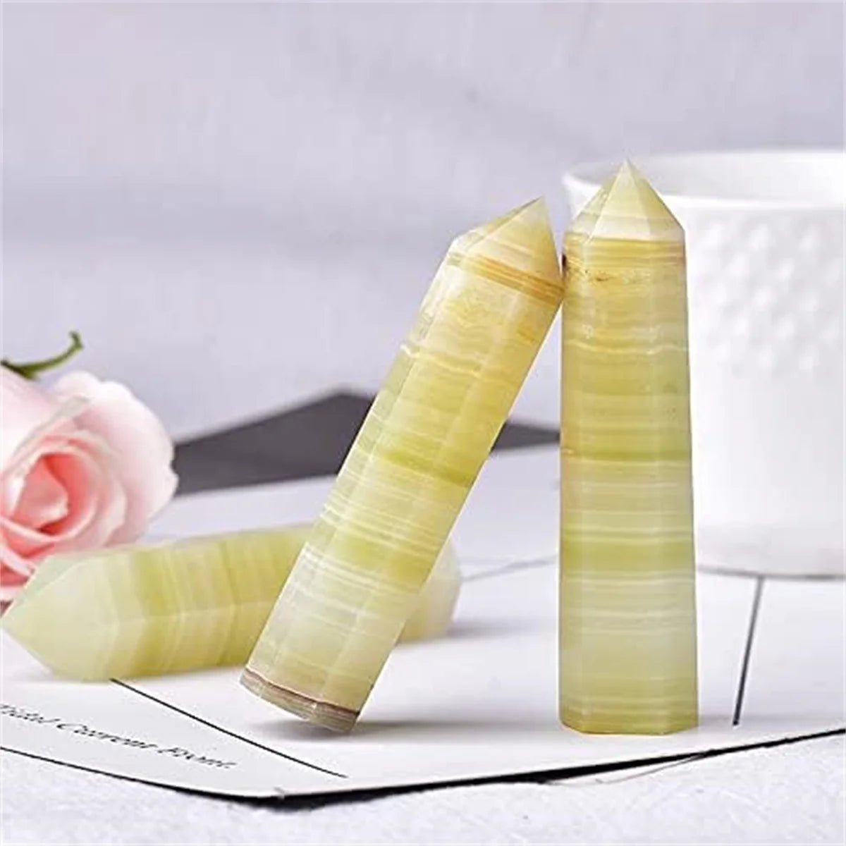 Natural Crystal Point Light Yellow Afghan Jade Tower - Mystical Rose Gems