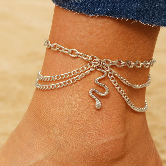 Snake Anklet in Silver and Gold - Mystical Rose Gems