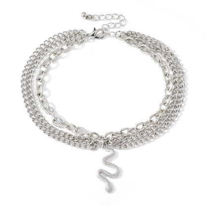 Snake Anklet in Silver and Gold - Mystical Rose Gems