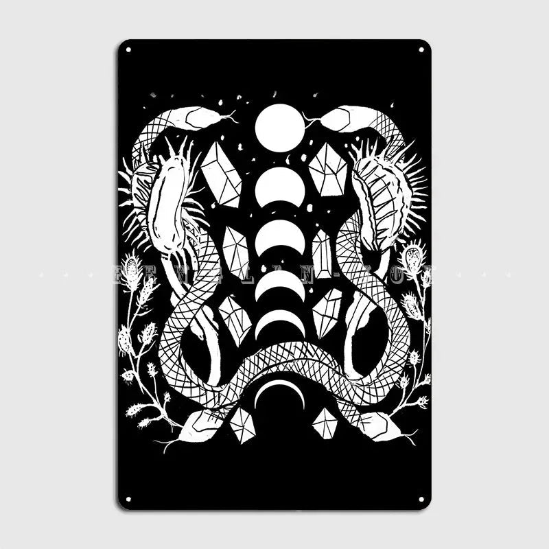 Snake Moon Phases Witchy Metal Poster - Mystical Rose Gems