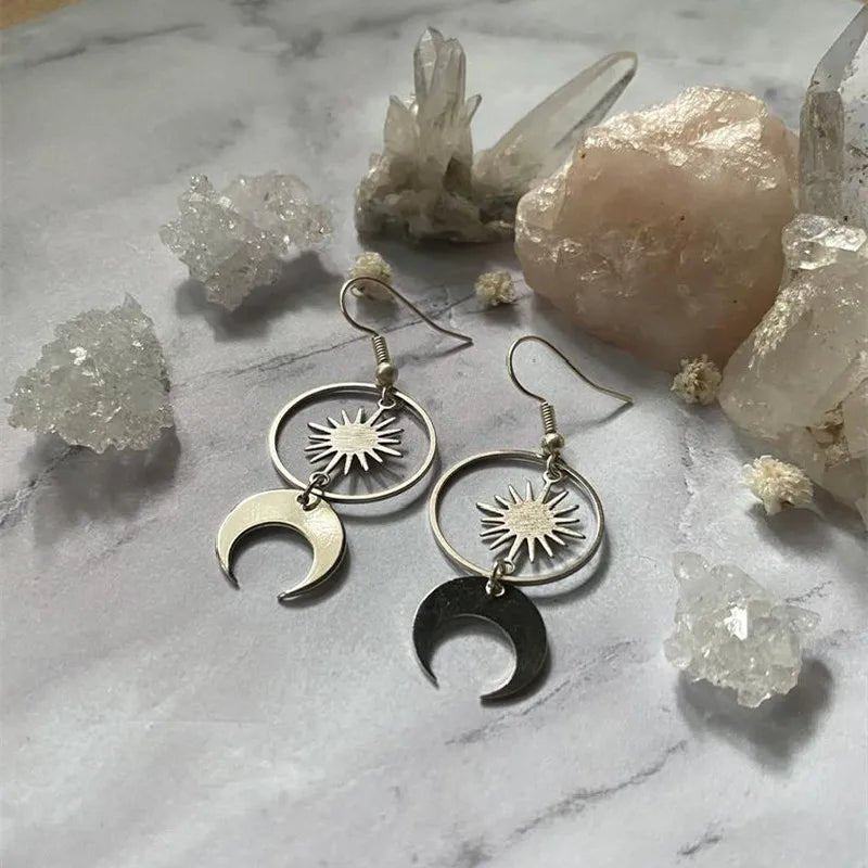 Sunburst Moon Dangle Earrings - Mystical Rose Gems