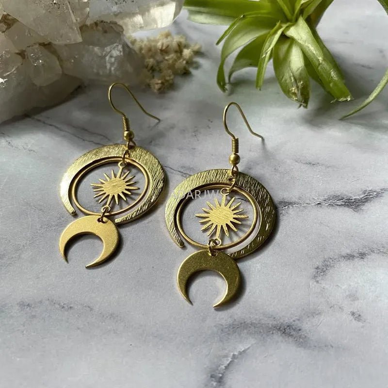 Sunburst Moon Dangle Earrings - Mystical Rose Gems