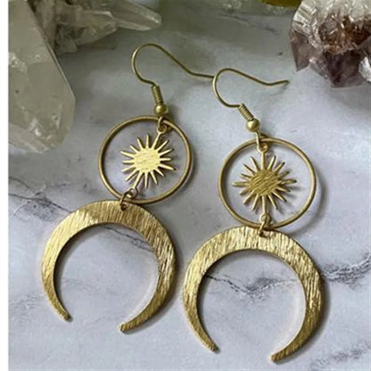 Sunburst Moon Dangle Earrings - Mystical Rose Gems