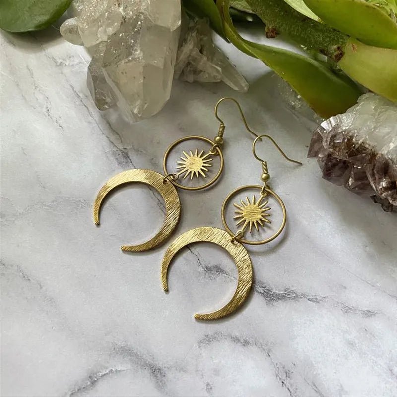 Sunburst Moon Dangle Earrings - Mystical Rose Gems