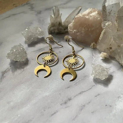 Sunburst Moon Dangle Earrings - Mystical Rose Gems